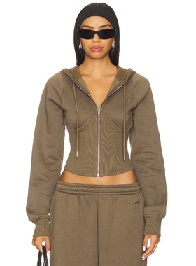 Miaou SADIE 连帽衫 橄榄色 运动复古风REVOLVE小众新款