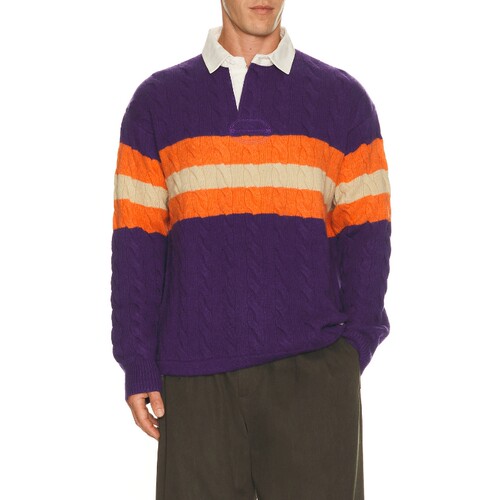 Polo Ralph Lauren紫色卫衣拼色条纹复古风秋冬新品REVOLVE