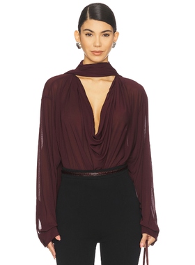 [春节穿搭]Atlein Draped Collar Blouse酒红色y2k辣妹风REVOLVE