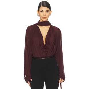 酒红色y2k辣妹风REVOLVE小众新款 Atlein Blouse Collar Draped
