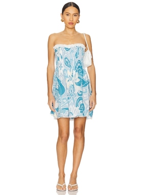 Poupette St Barth CLAIRE 细带连衣裙女夏 蓝色REVOLVE小众新款