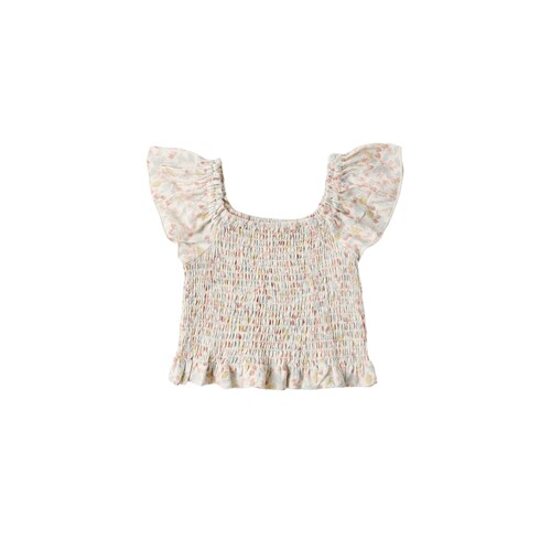 [夏季新品]Rylee + Cru米白色T恤碎花方领荷叶边甜美上装REVOLVE