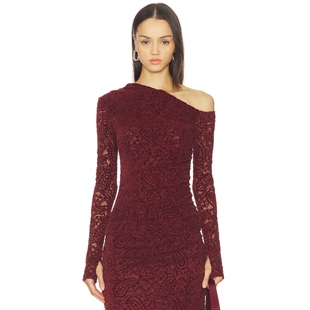 春季 斜肩y2k辣妹风蕾丝修身 新品 CLEO 性感上衣REVOLVE小众 NIA