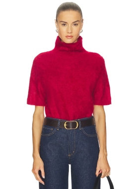 Soft Goat Brushed Short Sleeve Turtleneck 红色REVOLVE小众新