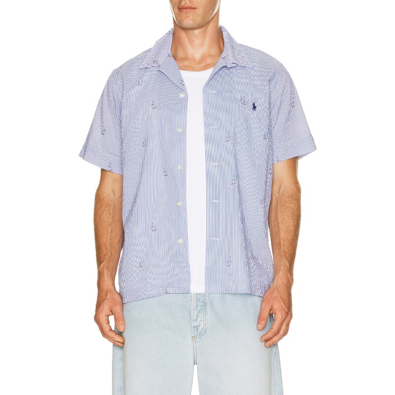 Polo Ralph Lauren浅蓝上衣条纹翻领通勤风早秋新品衬衫REVOLVE