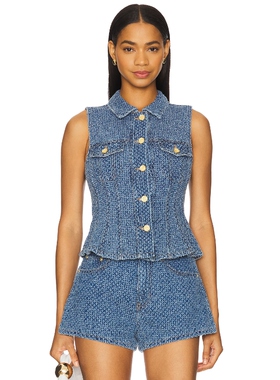 Ganni Fluffy Denim Fitted Top 蓝色 性感风REVOLVE小众新款