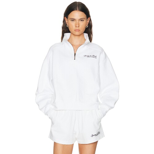 Sporty & Rich白色早秋新品运动卫衣半拉链字母刺绣休闲REVOLVE