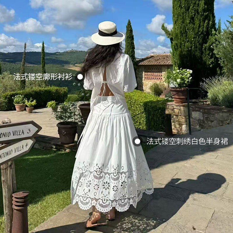 葡萄可以同款REVOLVE法式重工长裙蕾丝镂空半身裙法韵新章系列