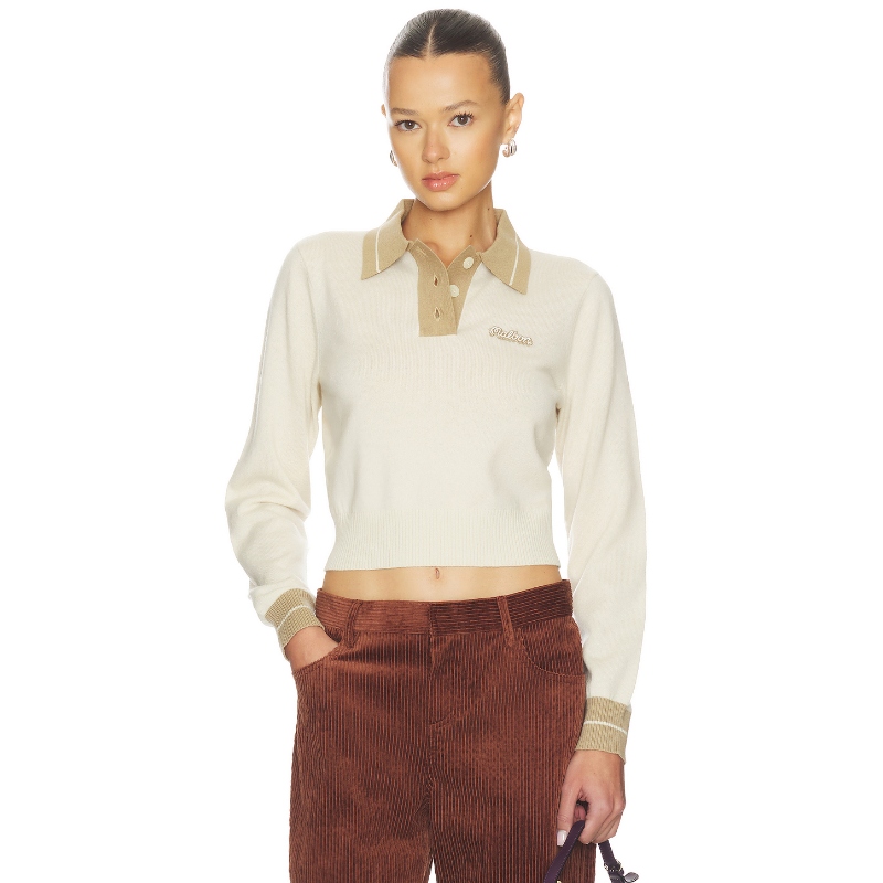 [冬季新品]Malbon Golf MIRANDA学院复古风米白翻领针织衫REVOLVE