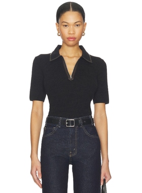 Rag & Bone CATERINA 人造革拉链 POLO 衫 巧克力色 y2k辣妹风REV