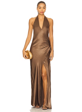 [冬季新品]Bec + Bridge ELISIA 裹身长裙 巧克力色 REVOLVE小众