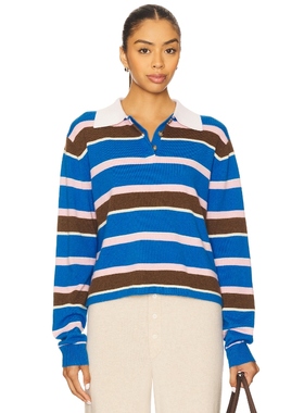 Guest In Residence Cropped Stripe Rugby Sweater 蓝色REVOLVE