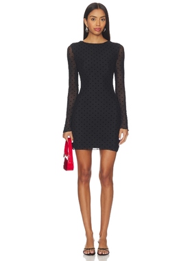 [冬季新品]MORE TO COME 长袖裙子黑色修身波点丝绒连衣裙REVOLVE