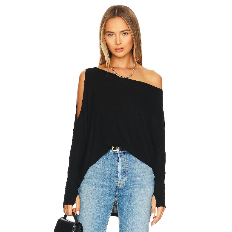 Michael Lauren 酷炫露肩长袖上衣 REVOLVE小众新款黑色性感上衣