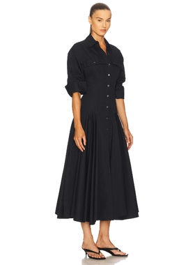 [冬季新品]Helsa工装风连衣裙黑色抽皱收腰通勤静奢风长裙REVOLVE