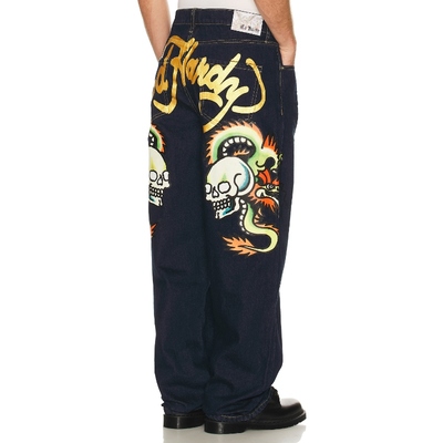 Ed Hardy DRAGONS SELVAGE 宽松牛仔裤 蓝色REVOLVE小众新款