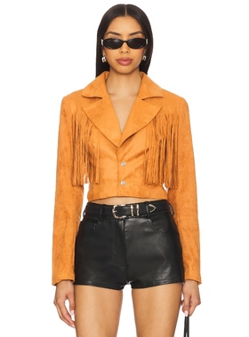 [冬季新品] MORE TO COME 复古风橙色流苏皮革夹克REVOLVE