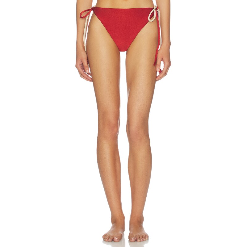 Nau Bikinis度假风红色早秋绑带高腰比基尼内裤海边度假REVOLVE
