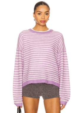 American Vintage 套头衫紫色条纹宽松针织毛衣REVOLVE小冬季保暖
