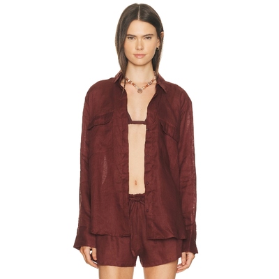 MIKOH Mentawai Button Up Long Sleeve Shirt 棕色REVOLVE小众新