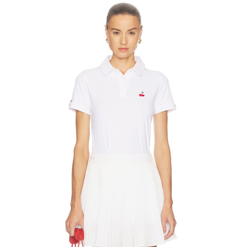 Malbon Golf夏季新品白色上装翻领樱桃刺绣甜美风T恤REVOLVE