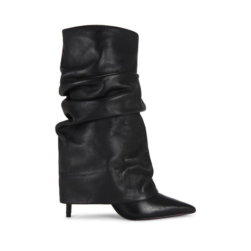 Schutz 长筒靴子黑色 女款堆堆靴高跟鞋REVOLVE小众新款