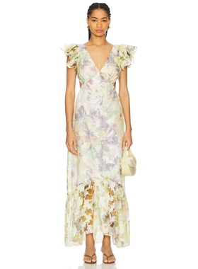 MISA Los Angeles SEPTIMA 中长款连衣裙女 绿色REVOLVE新款