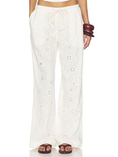 REVOLVE 抽绳收腰宽松显瘦休闲长裤 Free People白色镂空刺绣阔腿裤