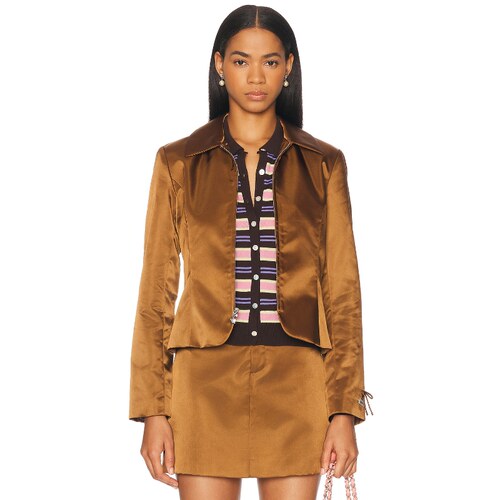 [春季新品]Sandy Liang ANNECY 夹克 棕色 美式休闲风REVOLVE小众