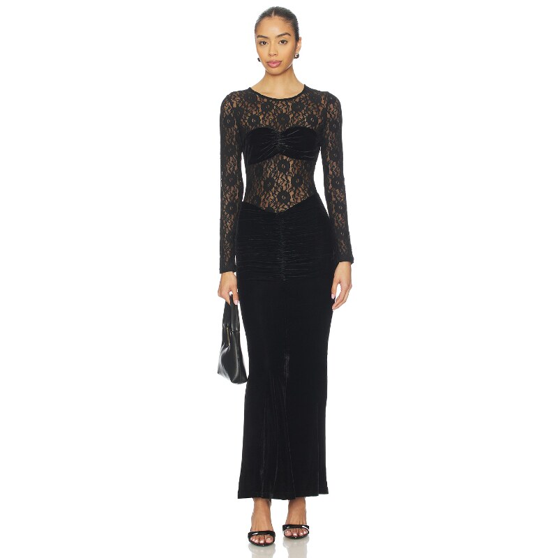 [早秋新品]Bardot HELENIE 轻熟风黑蕾丝镂空连衣裙REVOLVE