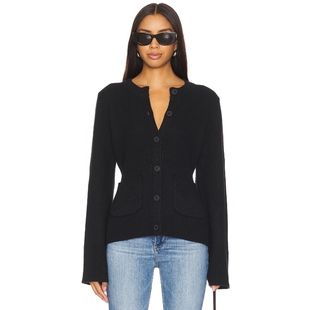 [冬季新品]PISTOLA长袖上衣黑色针织开衫通勤上衣羊毛REVOLVE保暖