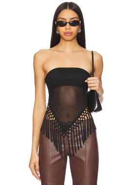 MORE TO COME背心上装黑色y2k辣妹风打结流苏饰边REVOLVE小众新款