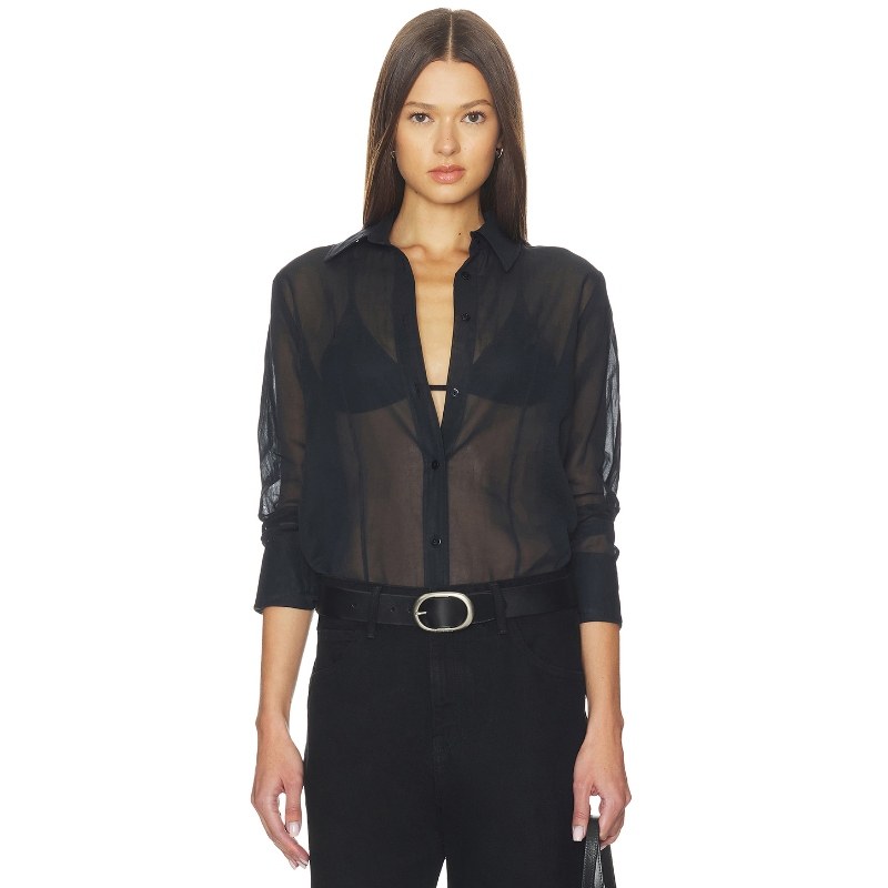 Enza Costa Cotton Organza Fitted Shirt 黑色REVOLVE小众新款
