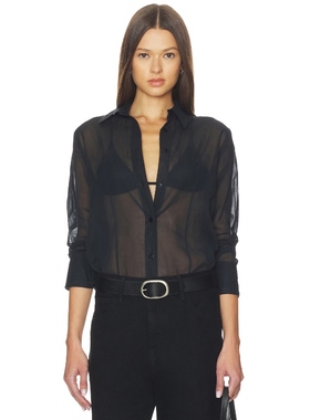 Enza Costa Cotton Organza Fitted Shirt 黑色REVOLVE小众新款