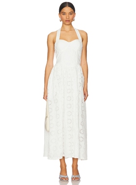 [冬季新品]Line & Dot 裙子白色性感挂脖露背连衣裙女REVOLVE