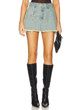 [冬季新品]PRIVATE POLICY 迷你半身裙 蓝色REVOLVE小众新款