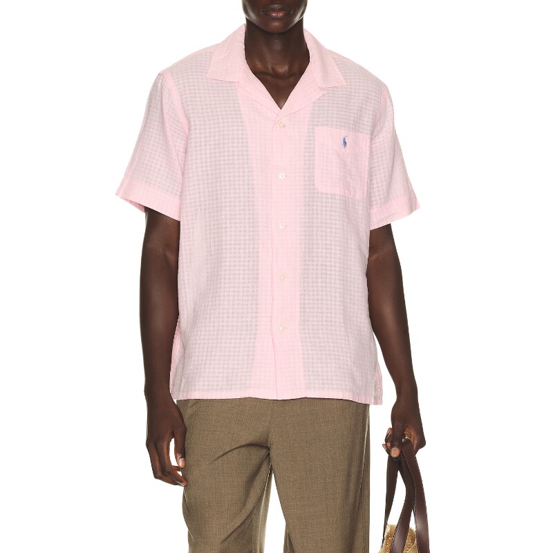 Polo Ralph Lauren浅粉上衣格纹翻领休闲衬衫早秋新品REVOLVE