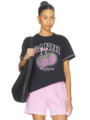 Ganni BASIC COTTON JERSEY RASPBERRY PRINT T恤 revolve小众新