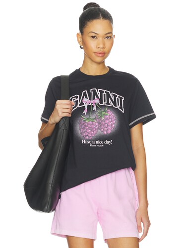 Ganni BASIC COTTON JERSEY RASPBERRY PRINT T恤 revolve小众新
