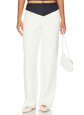 [冬季新品] SER.O.YA阔腿直筒宽松长裤白色深蓝色条纹腰封REVOLVE