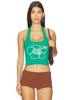 Kulani Kinis KNIT HALTER TANK TOP 针织挂脖背心上衣 绿色REVOL