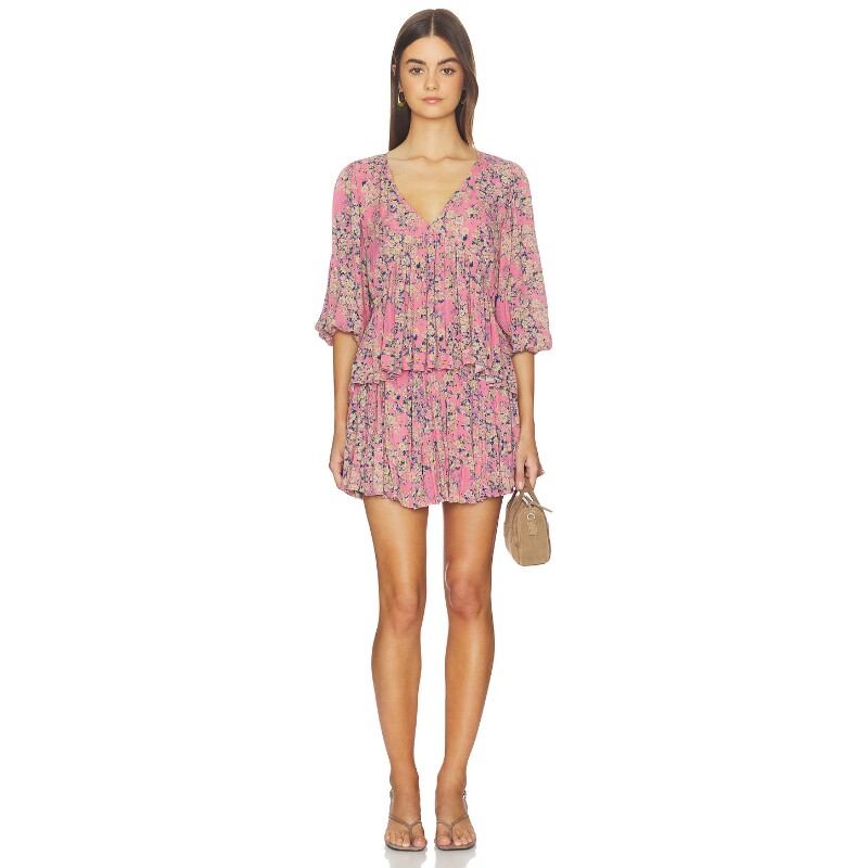 Free People 复古碎花波西米亚风v领半袖半身裙两件套套装REVOLVE
