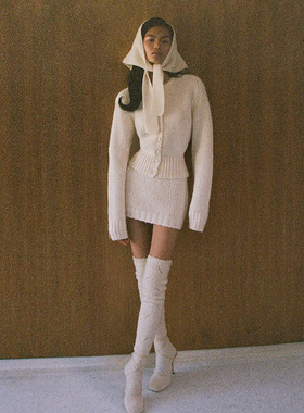 Helsa针织开衫象牙白简约静奢收腰短款上衣羊毛衫REVOLVE冬季保暖