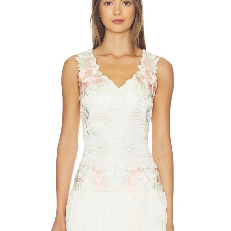 [早秋新品]Tularosa白色背心碎花V领甜美修身高腰上装REVOLVE