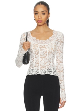 [海外直邮]Free People 长袖T恤象牙白y2k辣妹风蕾丝上衣REVOLVE