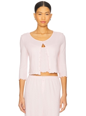 [冬季新品]For Love & Lemons爱柠檬针织开衫粉色圆领上衣REVOLVE