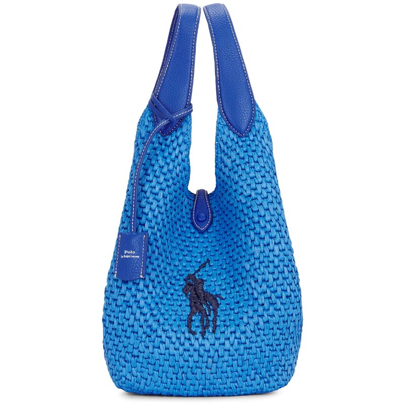 Polo Ralph Lauren蓝色logo草编包编织包中号托特包 revolve
