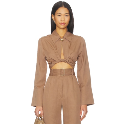 MATTHEW BRUCH Collared Long Sleeve Wrap Top 棕色REVOLVE小众