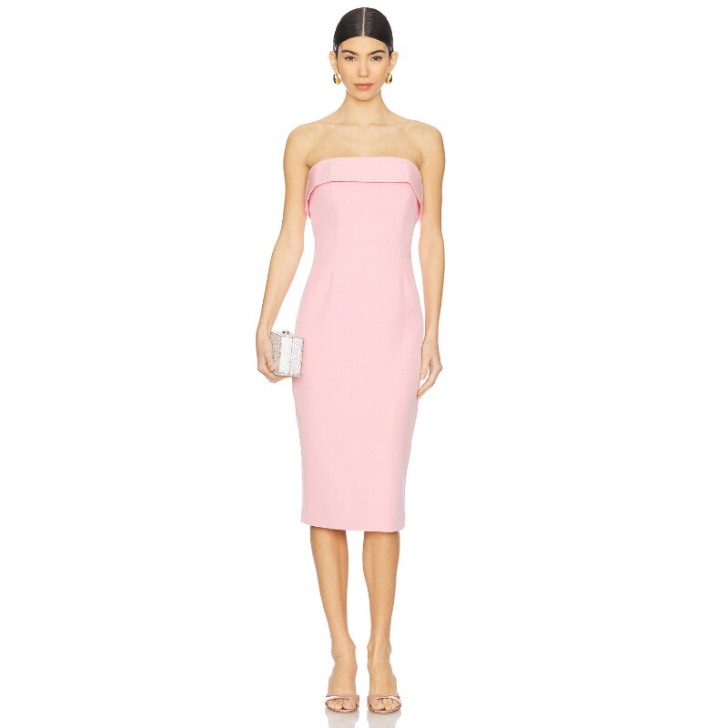 [夏季新品]Bardot 抹胸连衣裙粉色修身型礼服连衣裙REVOLVE小