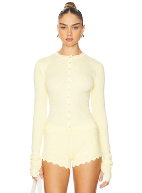 LIONESS 法式奶油色圆领单排扣修身显瘦针织开衫套指上衣REVOLVE